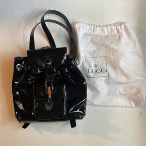 Gucci Bamboo Mini Black Patent Leather Backpack